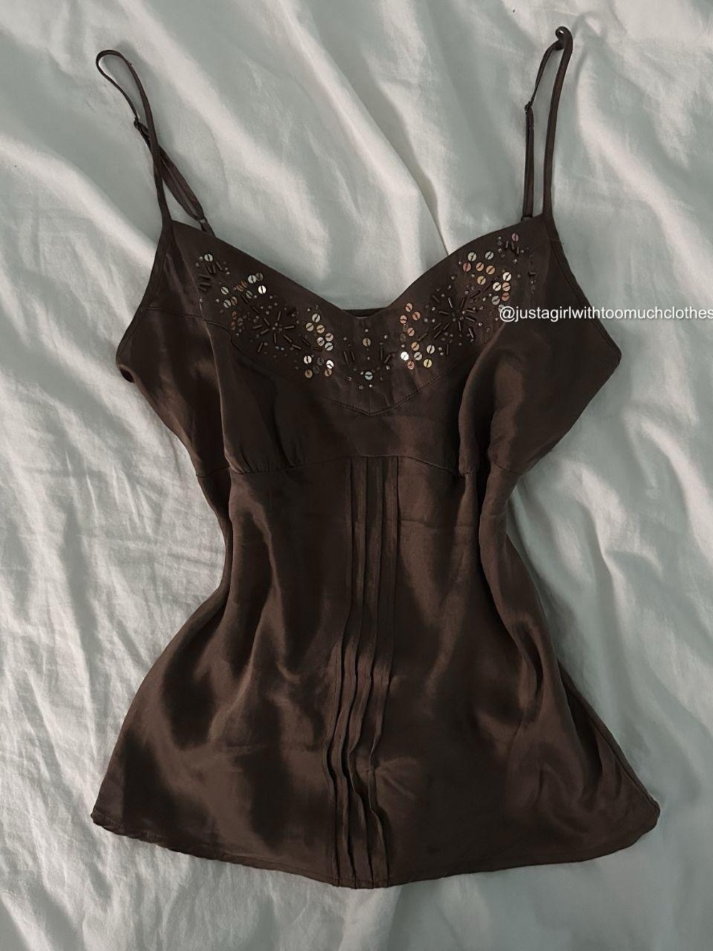 Women’s Embellished Brown Satin Cami Top